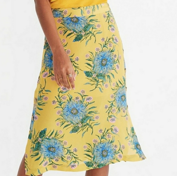 Madewell Dresses & Skirts - Madewell Yellow Floral Silk Side Button Midi Skirt